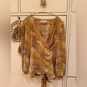 LOFT Mustard and Black Floral Blouse